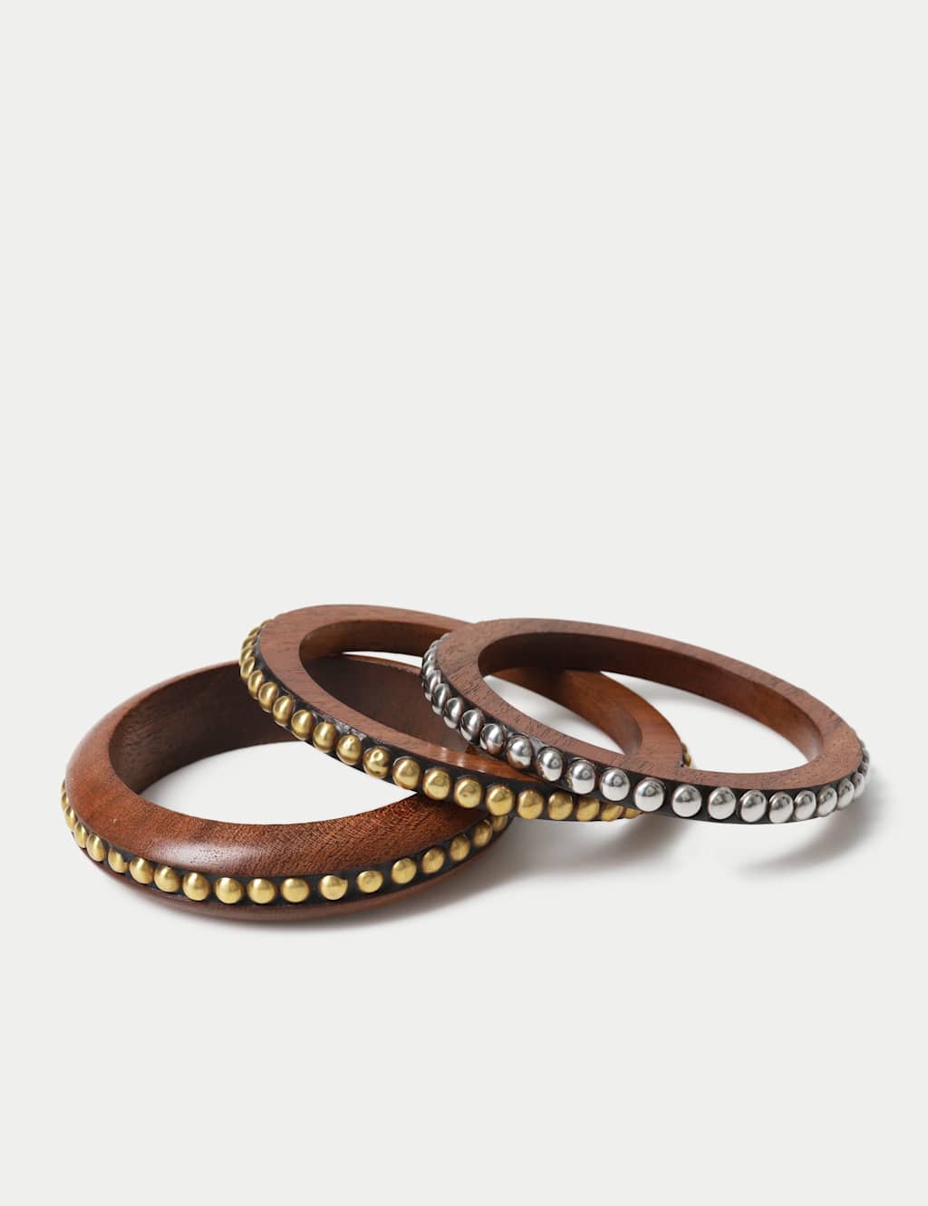 M&S Women's 3 Pk Wood Studded Bangle - Brown