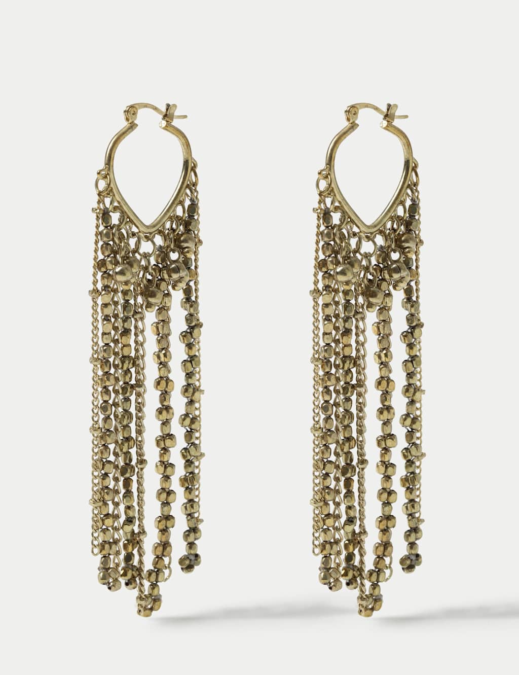 M&S Women's Beaded Fringe Drop Hoop Earrings - Gold