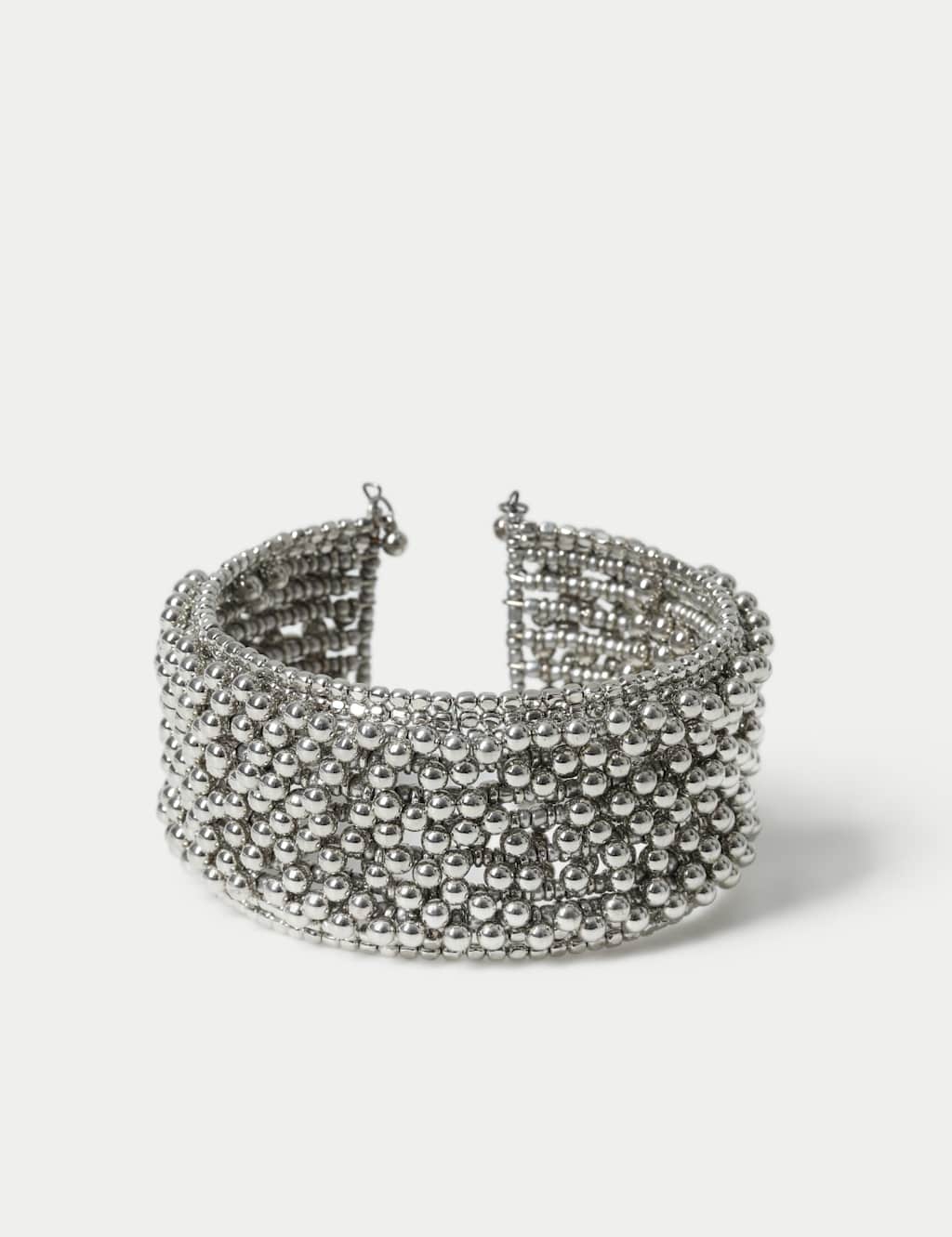 M&S Women's Beaded Sphere Cuff Bracelet - Silver