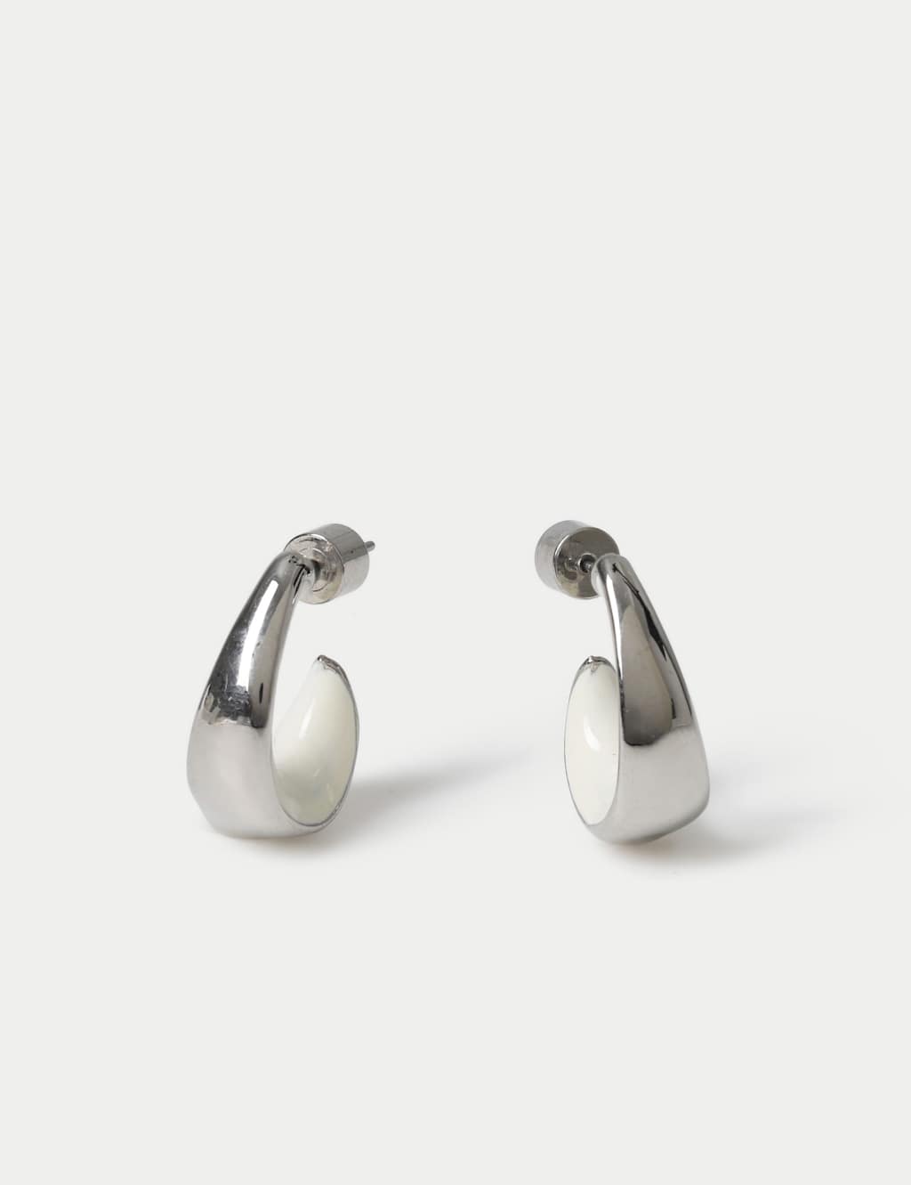 M&S Women's Enamel Inlay Hoop Earrings - Silver