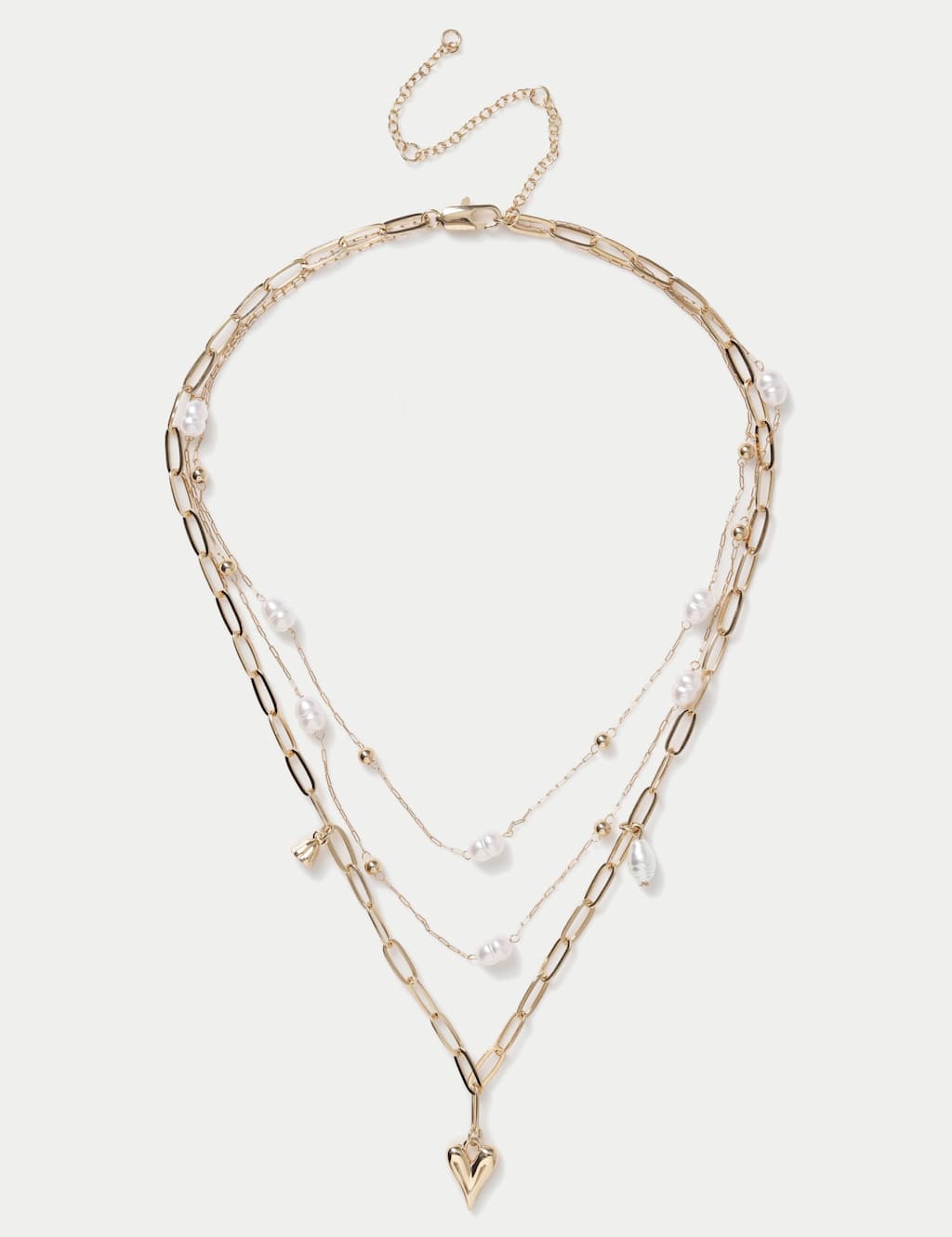 M&S Women's Multirow Pearl Heart Necklace - Gold