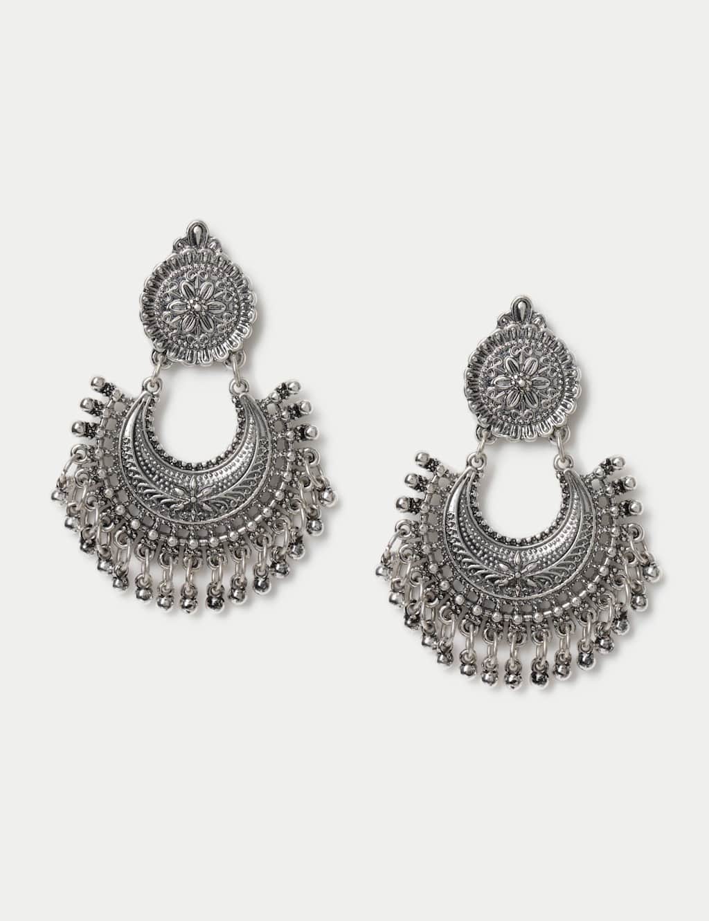 M&S Women's Semi-Circle Fan Earrings - Silver
