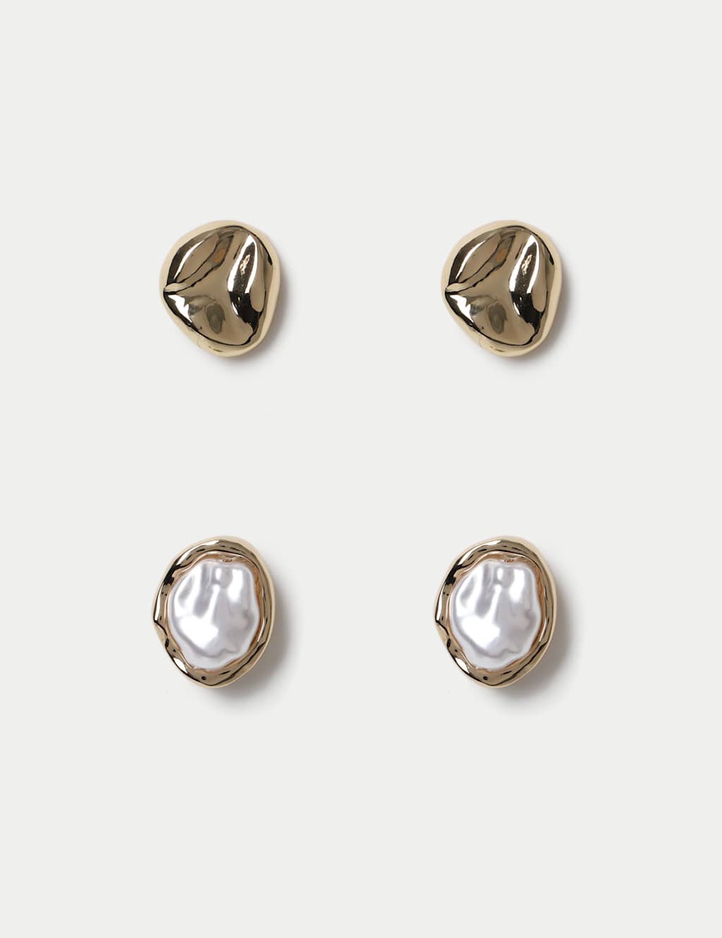 M&S Women's 2 Pack Pearl Molten Stud Earrings - Gold