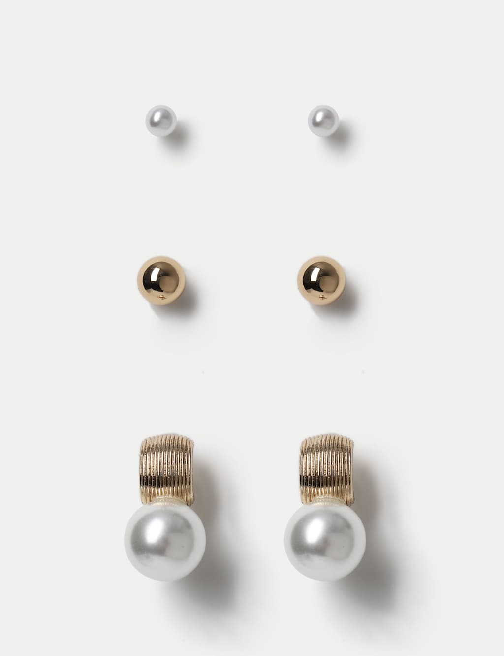 M&S Women's 3 Pack Pearl Effect Stud Earrings - Gold