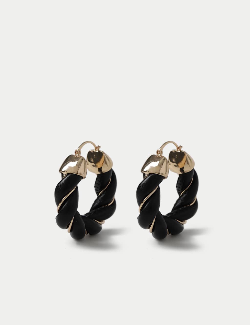 M&S Women's Faux Leather and Chain Hoop Earrings - Black Mix