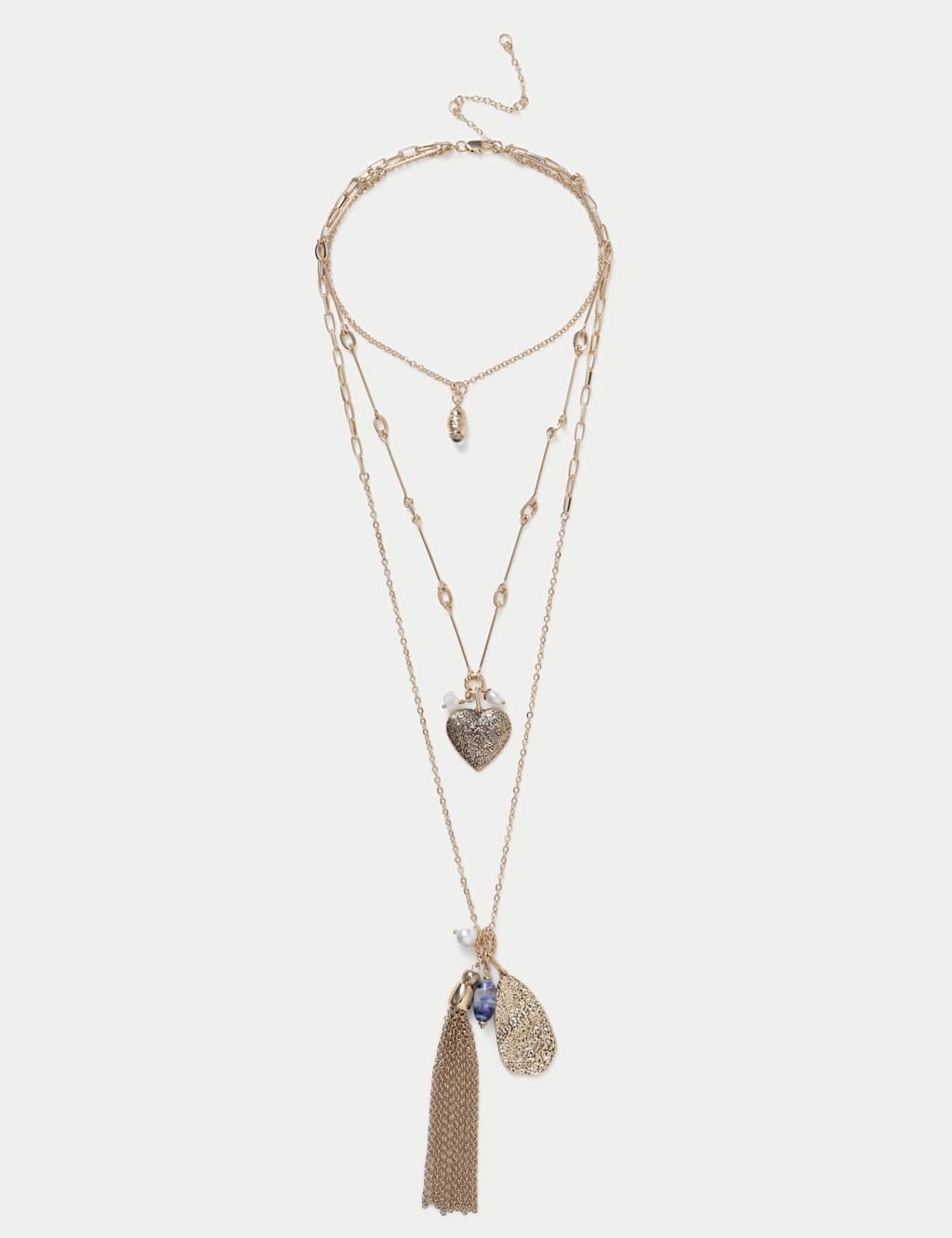 M&S Women's Heart Tassel Multirow Necklace - Gold
