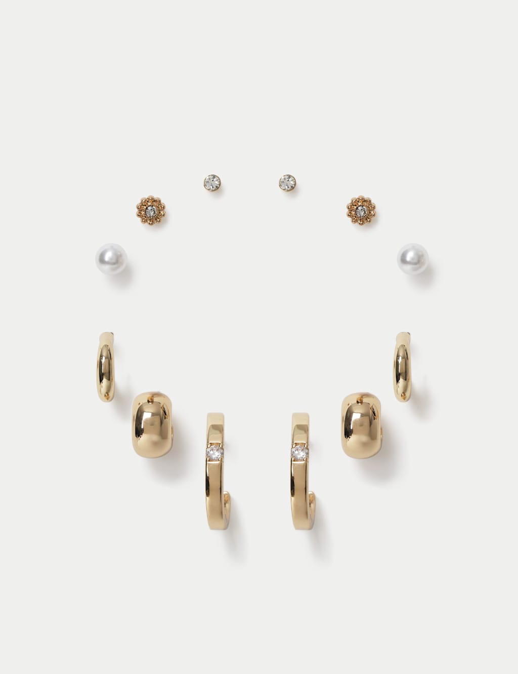 M&S Women's 6 Pack Stud Hoop Earrings - Gold