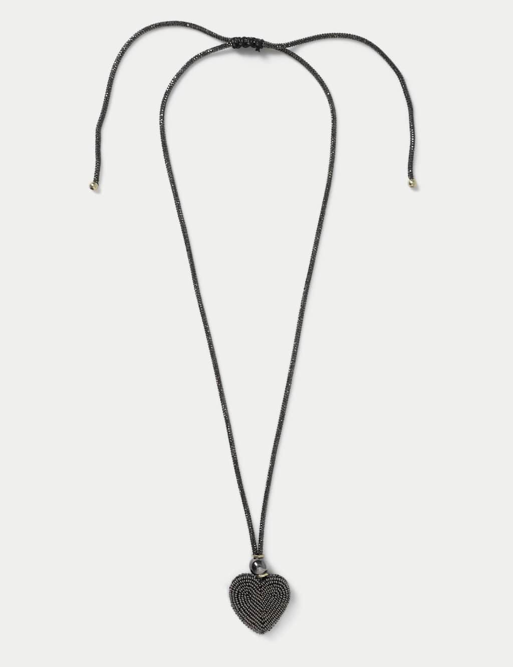 M&S Women's Beaded Heart Long Pendant Necklace - Grey