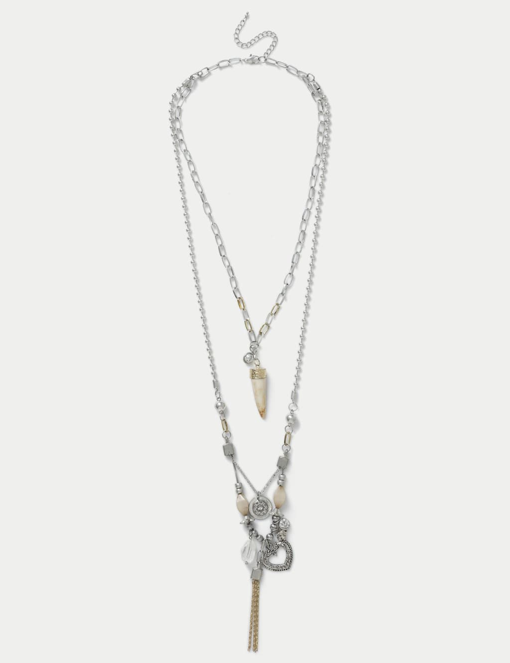 M&S Women's Multirow Tusk Long Pendant Necklace - Silver