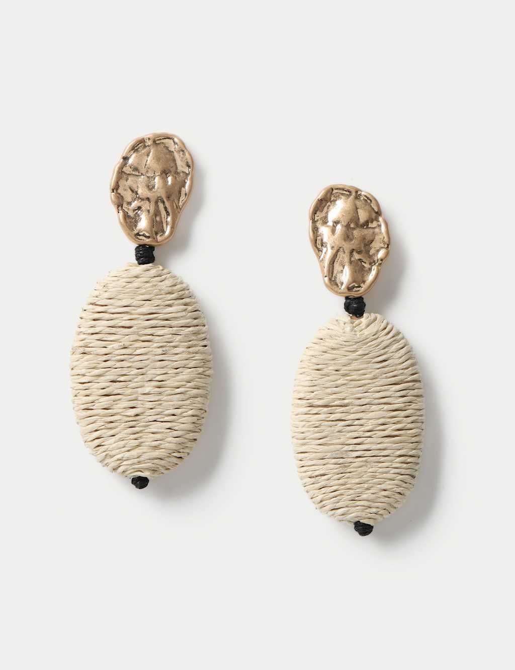 M&S Women's Oversized Raffia Wrapped Drop Earrings - Beige