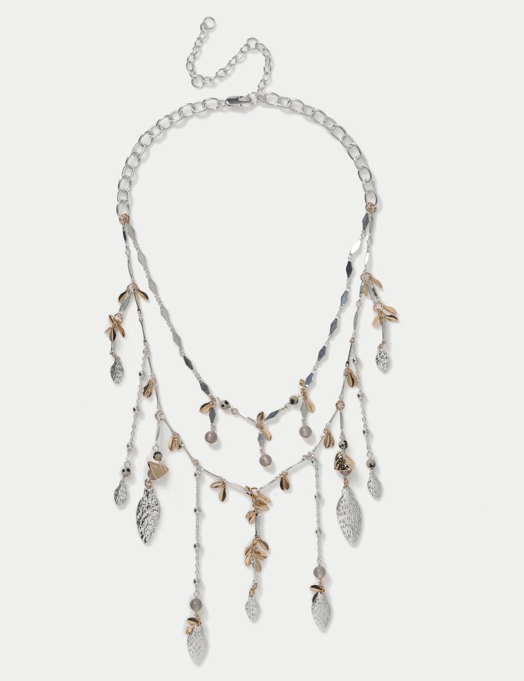 M&S Women's Hammered Leaf Fringe Necklace - Multi