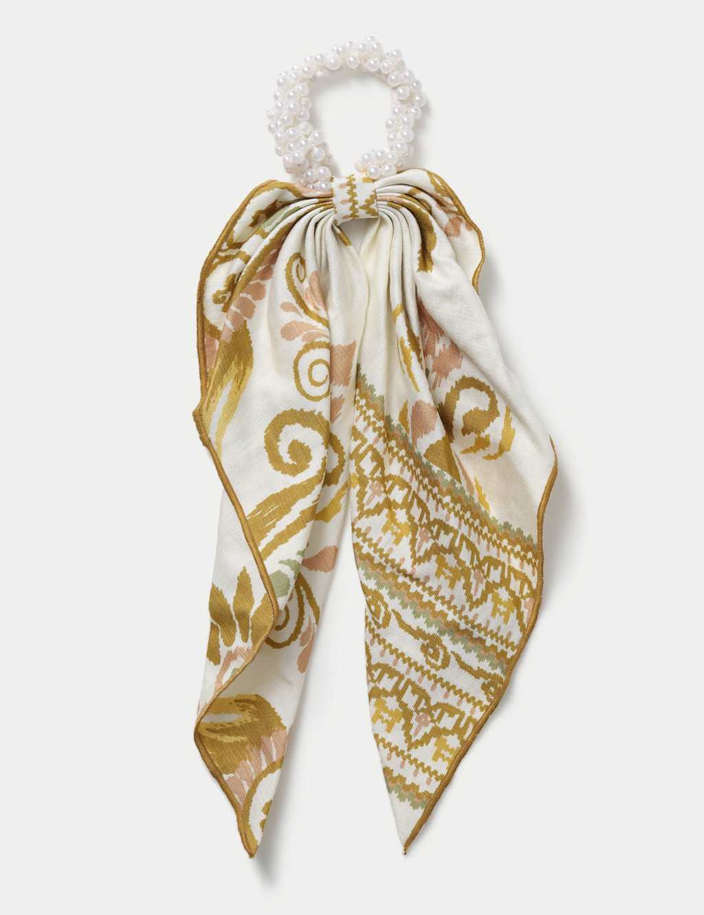 M&S Women's Cream And Green Tail Scrunchie - Multi