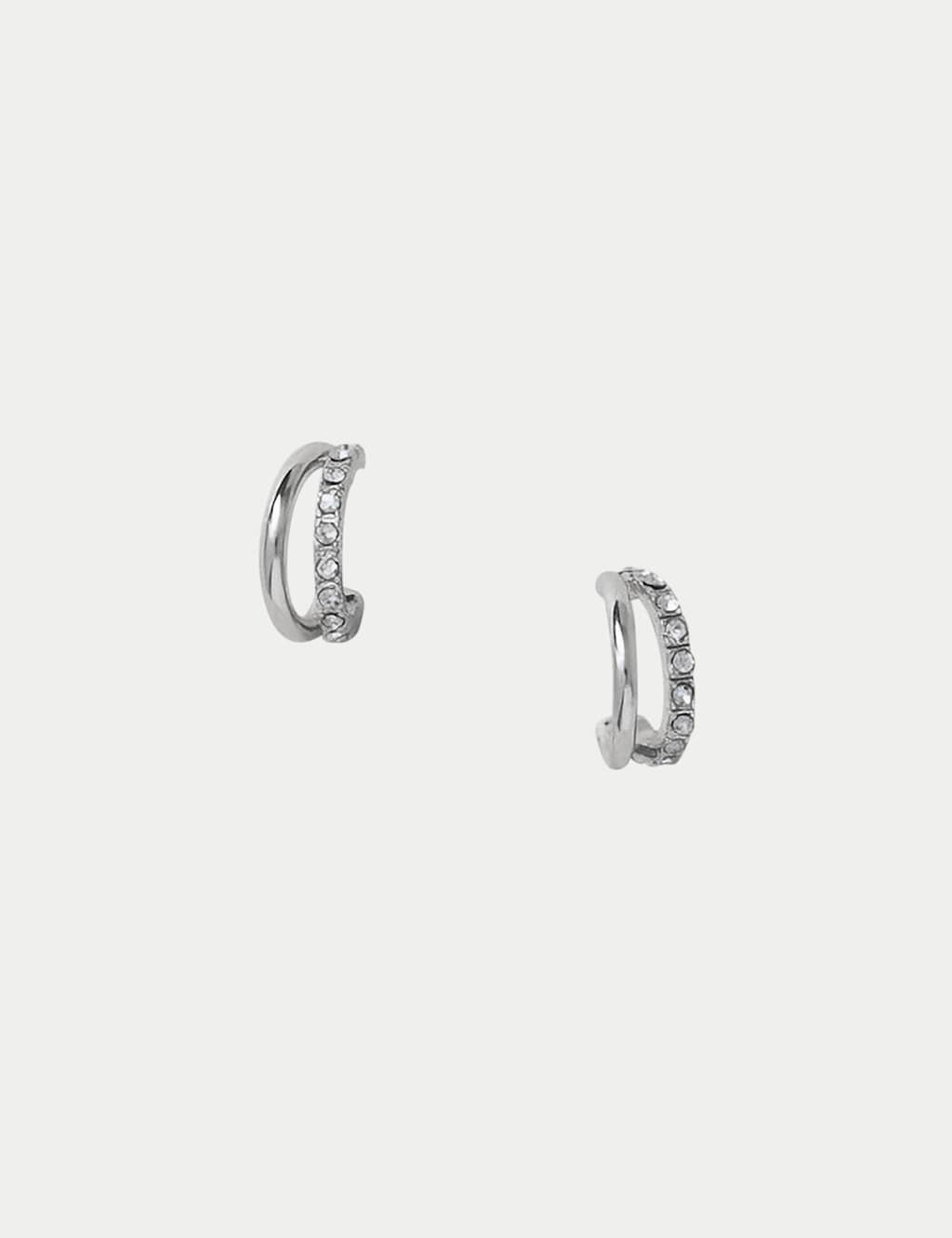 M&S Women's Embellished Double Hoop Earrings - Small-Medium - Silver
