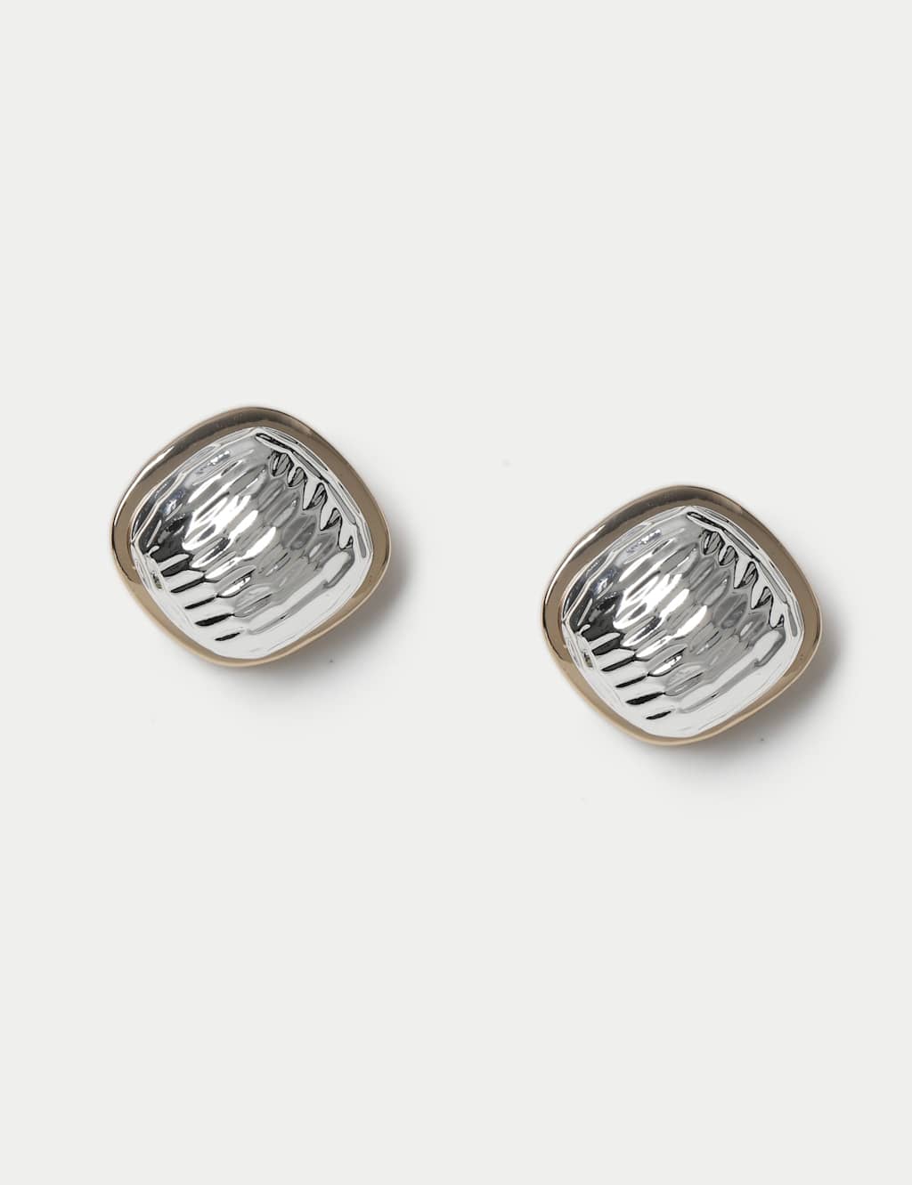 M&S Women's Mixed Metal Textured Stud Earrings - Small-Medium - Silver Mix
