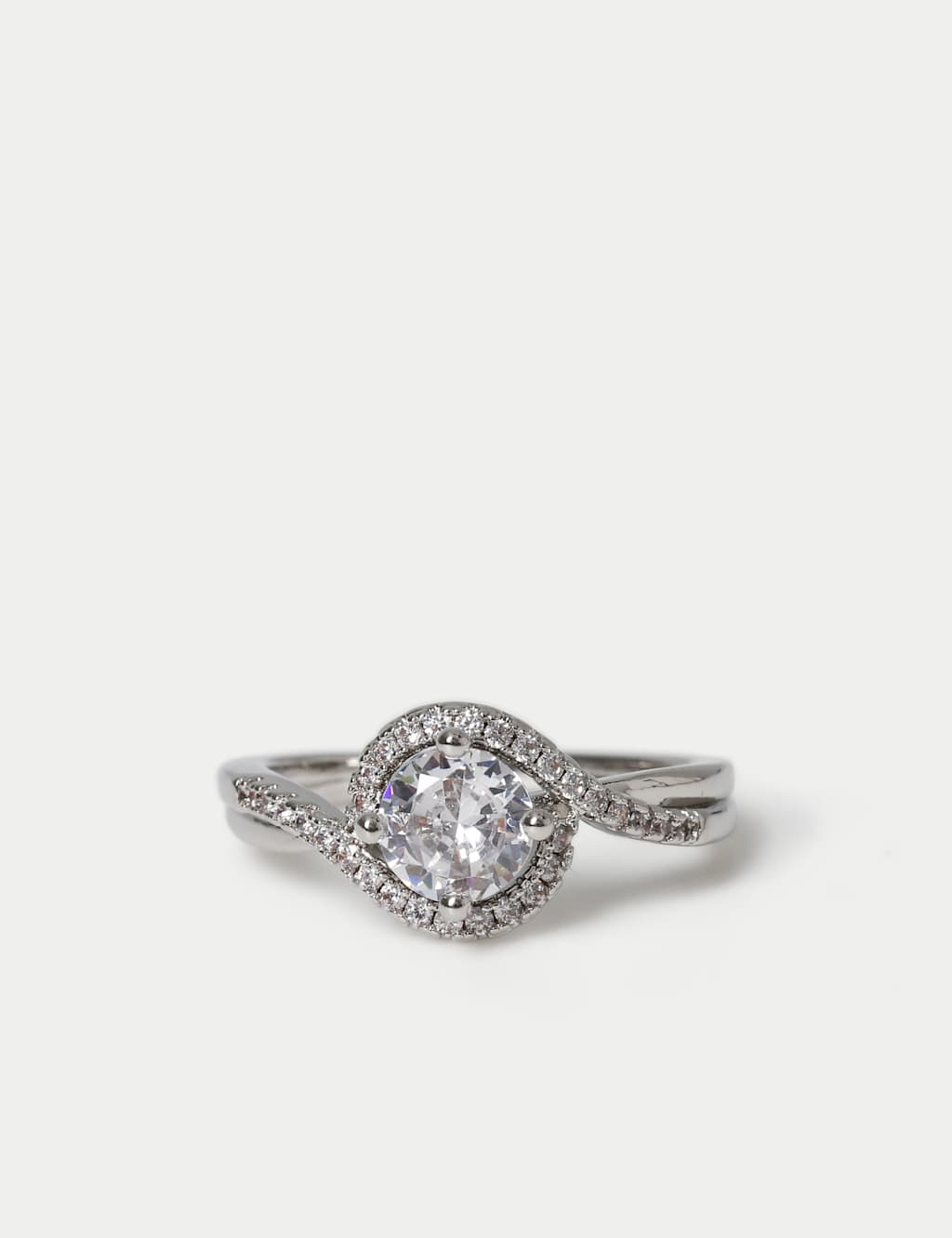 M&S Women's Platinum Plated Encrusted Wrap Ring - Large - Silver