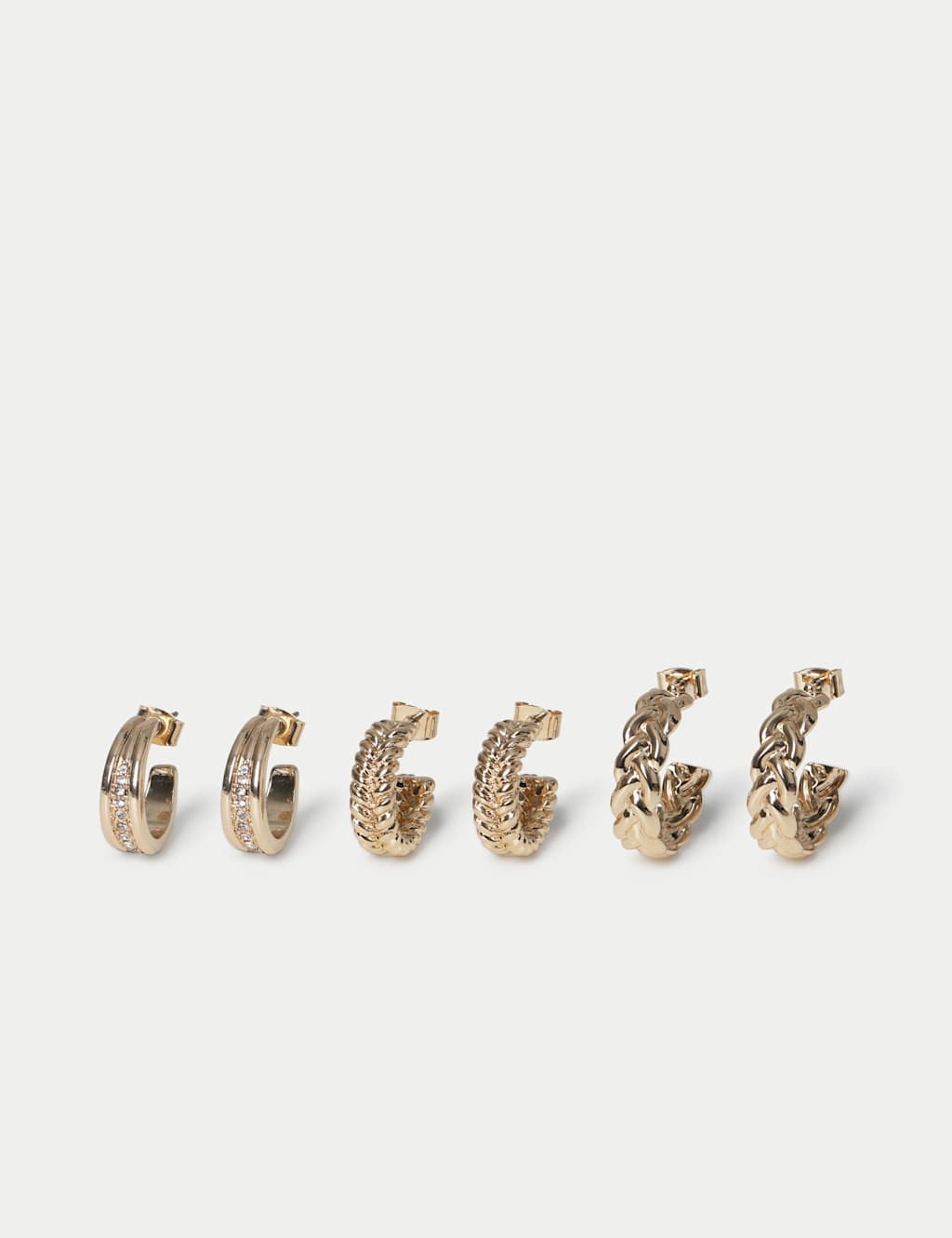 M&S Women's 3 Pack Textured Stone Hoop Multipack - Small-Medium - Gold