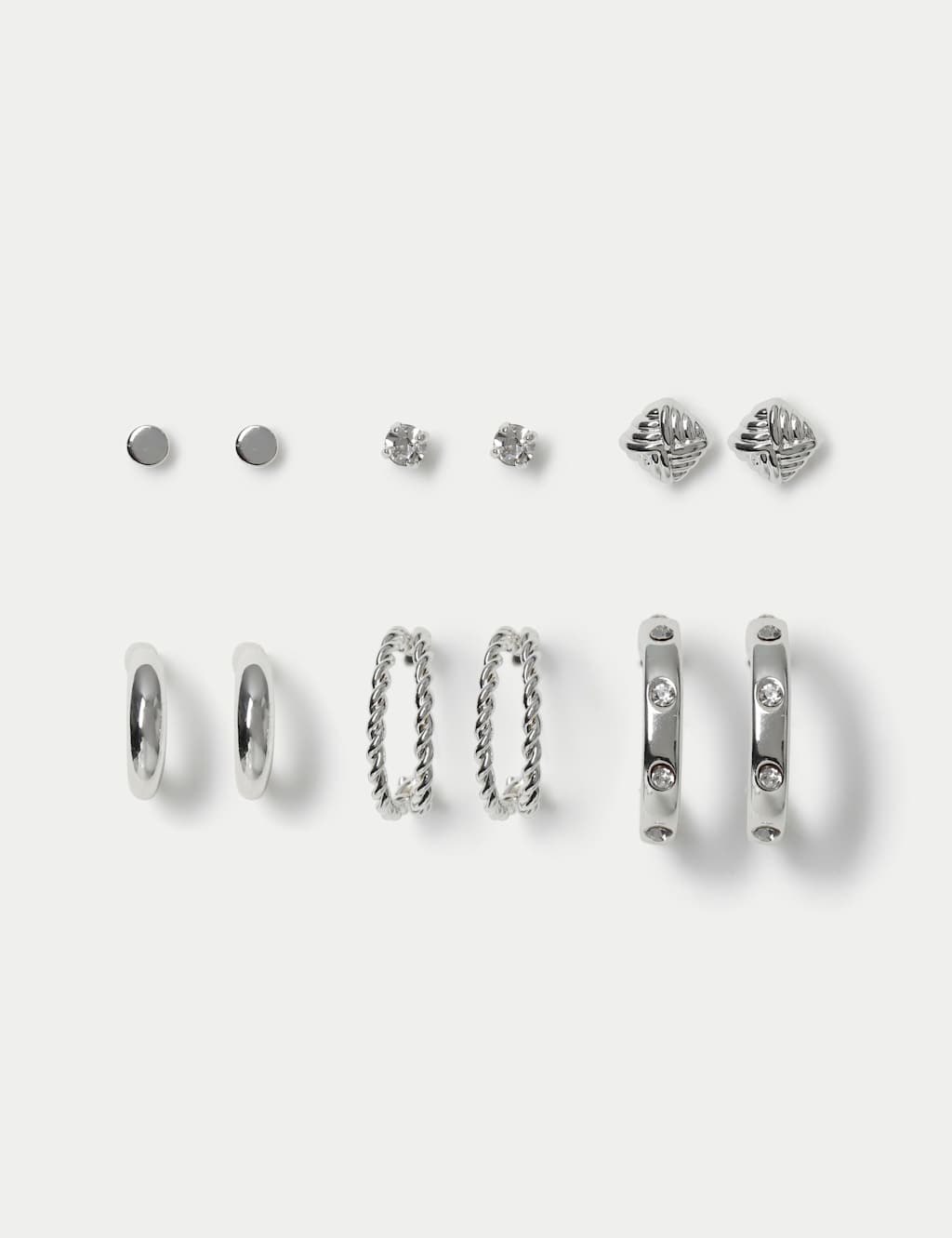 M&S Women's 6 Pack Stone Hoop and Stud Multipack - Small-Medium - Silver