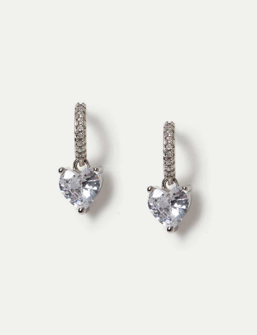 M&S Women's Platinum Plated Heart Drop Earrings - Small-Medium - Silver