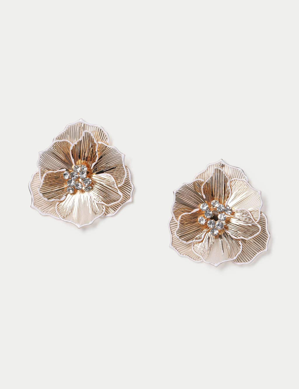 M&S Women's Flower Embellished Stud Earrings - Small-Medium - Gold
