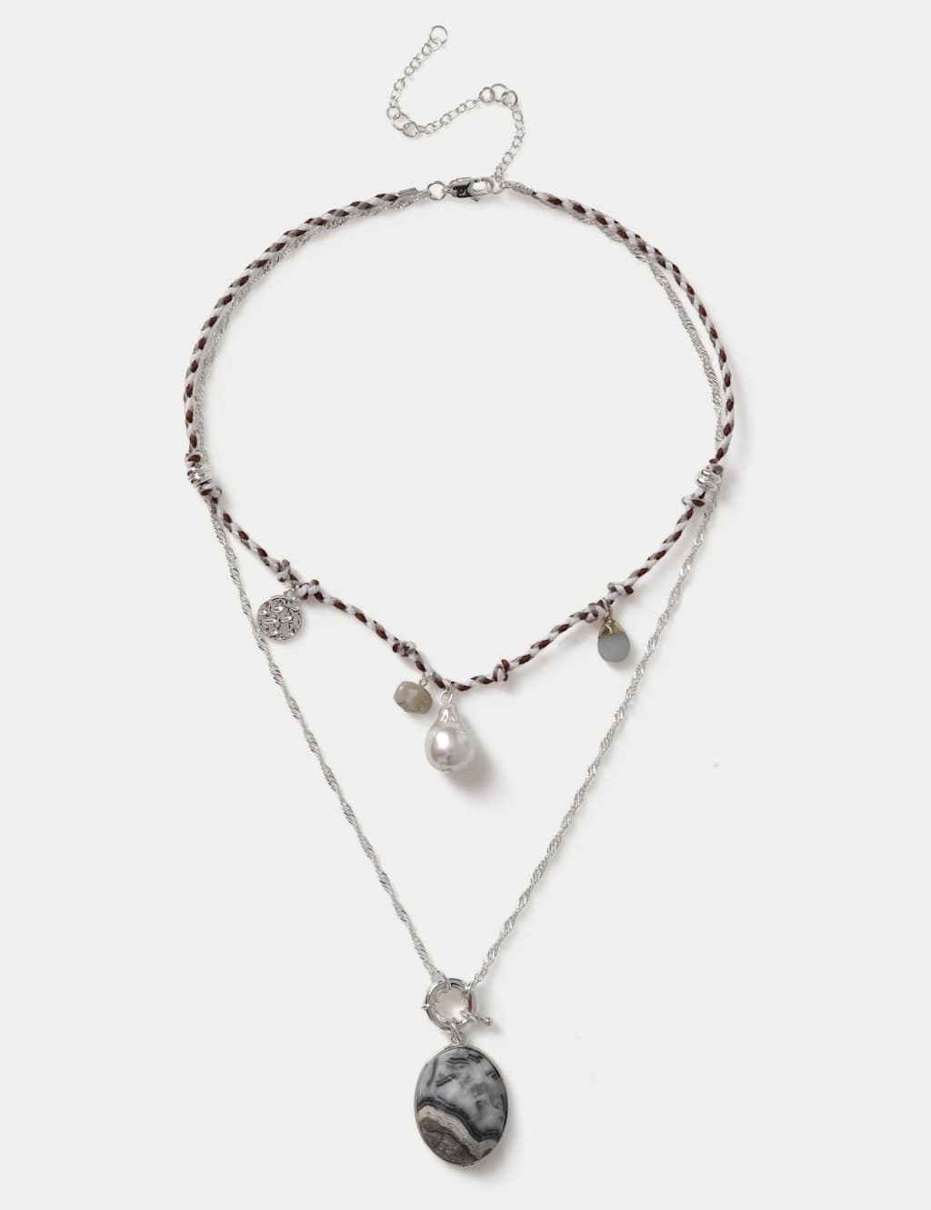 M&S Women's Cord Multirow Necklace - Small-Medium - Silver
