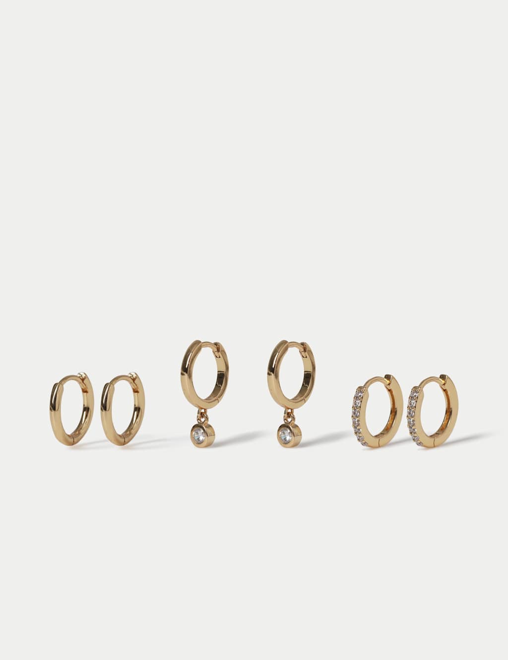 M&S Women's 14ct Gold Plated 3 Pack Pearl Earrings - Small-Medium