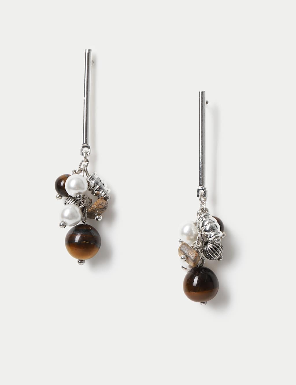 M&S Women's Mixed Media Drop Earrings - Brown Mix