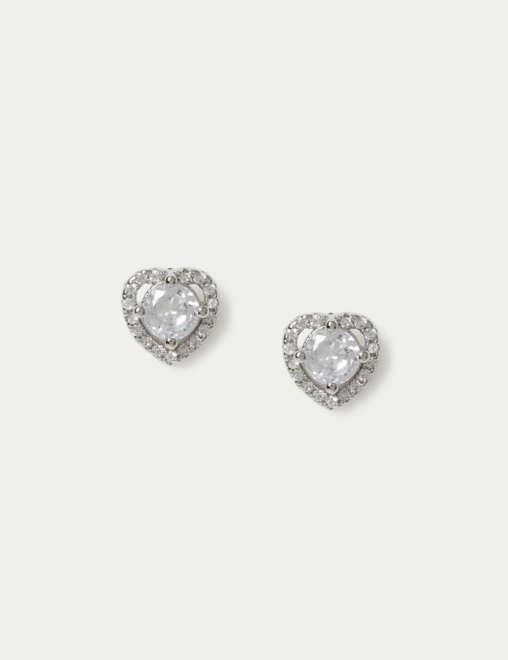 M&S Women's Platinum Plated Mini Heart Earrings - Silver