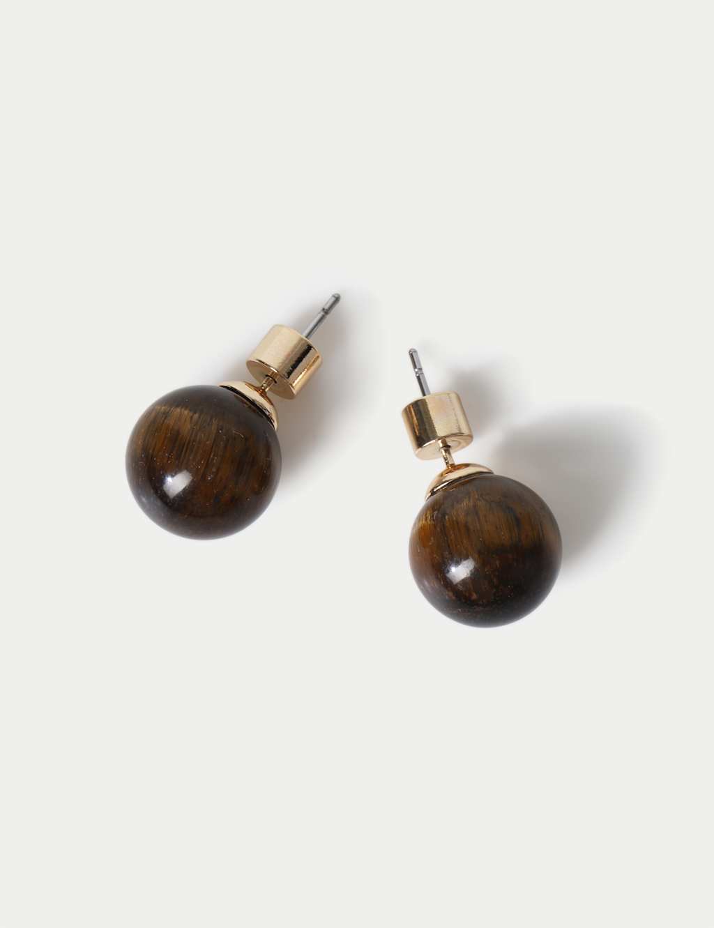 M&S Women's Natural Stone Round Stud Earrings - Brown Mix
