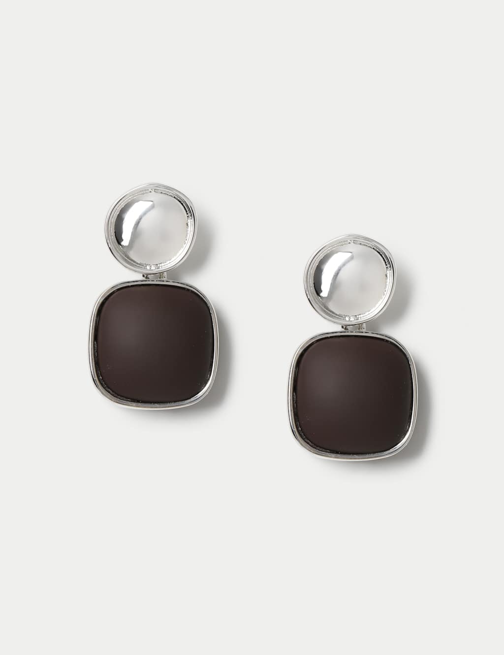 M&S Women's Rhodium Powder Coat Drop Earrings - Brown