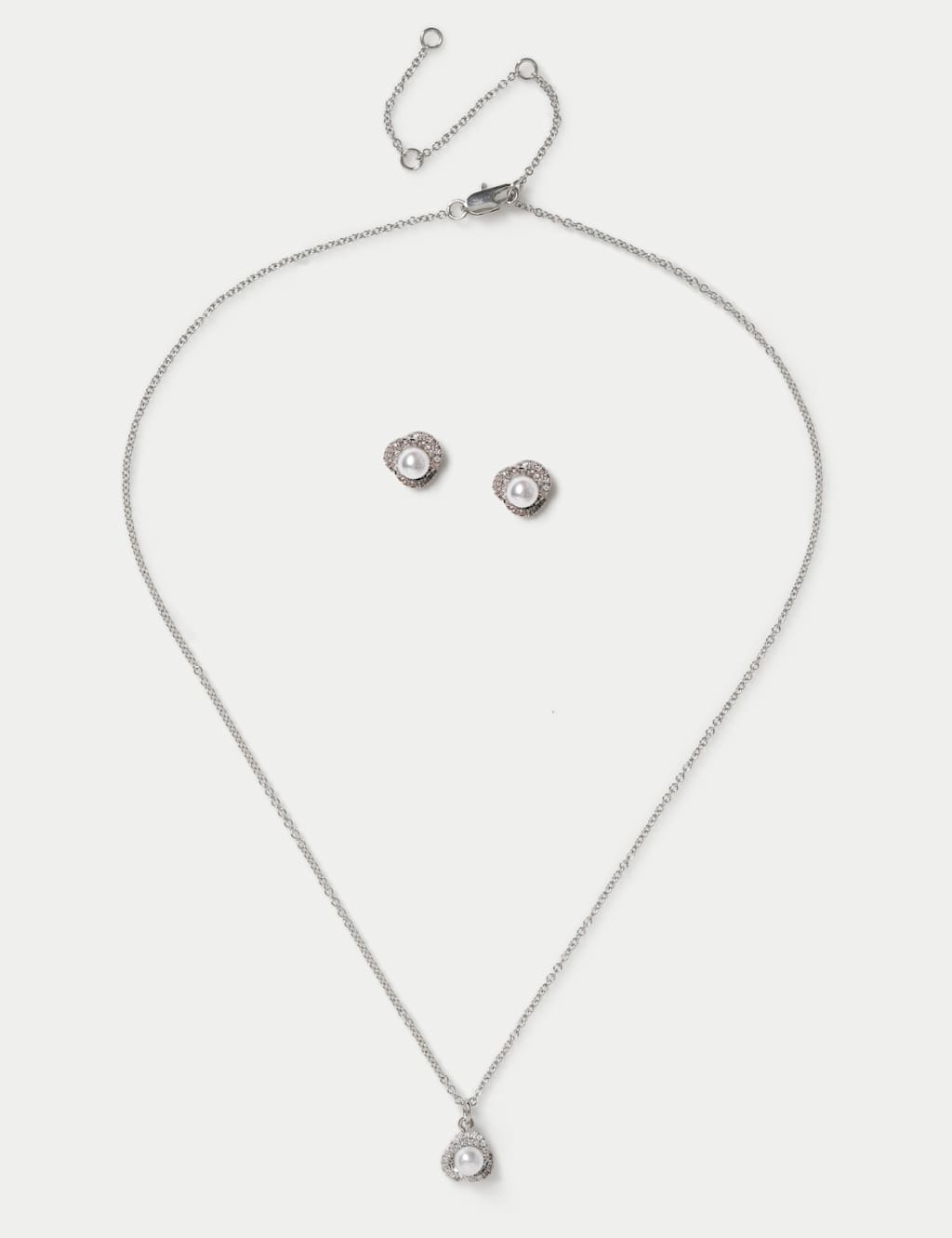 M&S Women's Platinum Plated Necklace and Earring Set - Silver