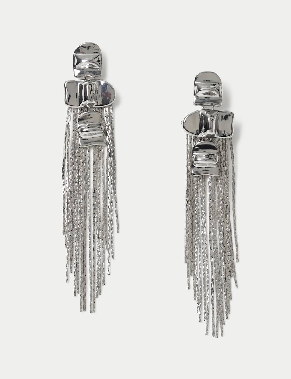 M&S Women's Metal Tassel Chain Drop Earrings - Silver