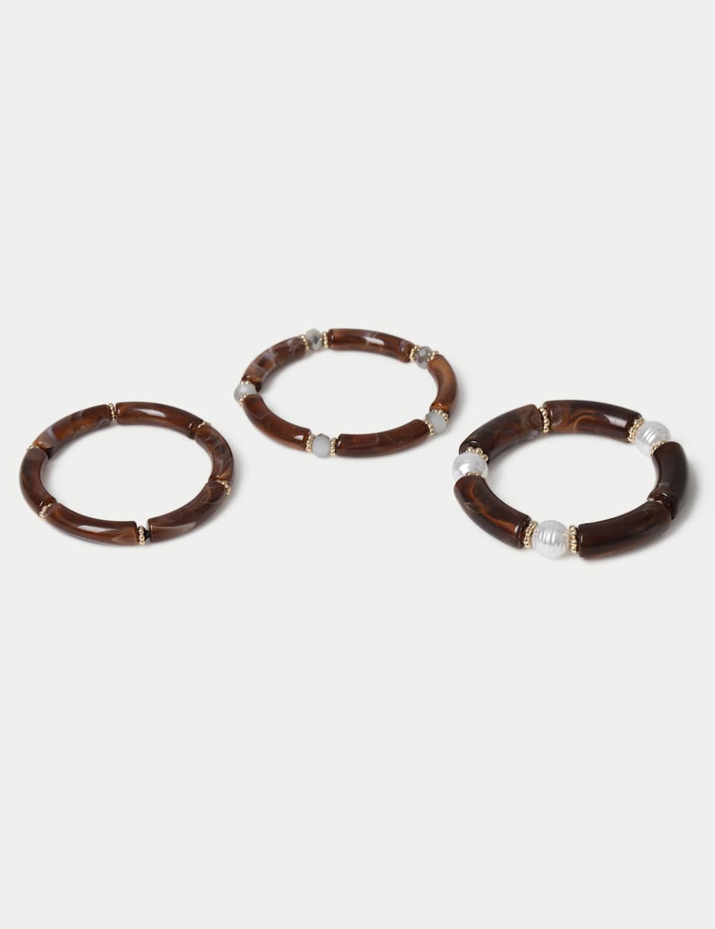 M&S Women's 3 Pack Resin Beads Bracelets - Brown Mix
