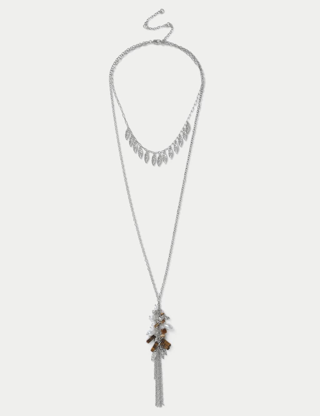M&S Women's Multirow Tassel and Charm Necklace - Silver