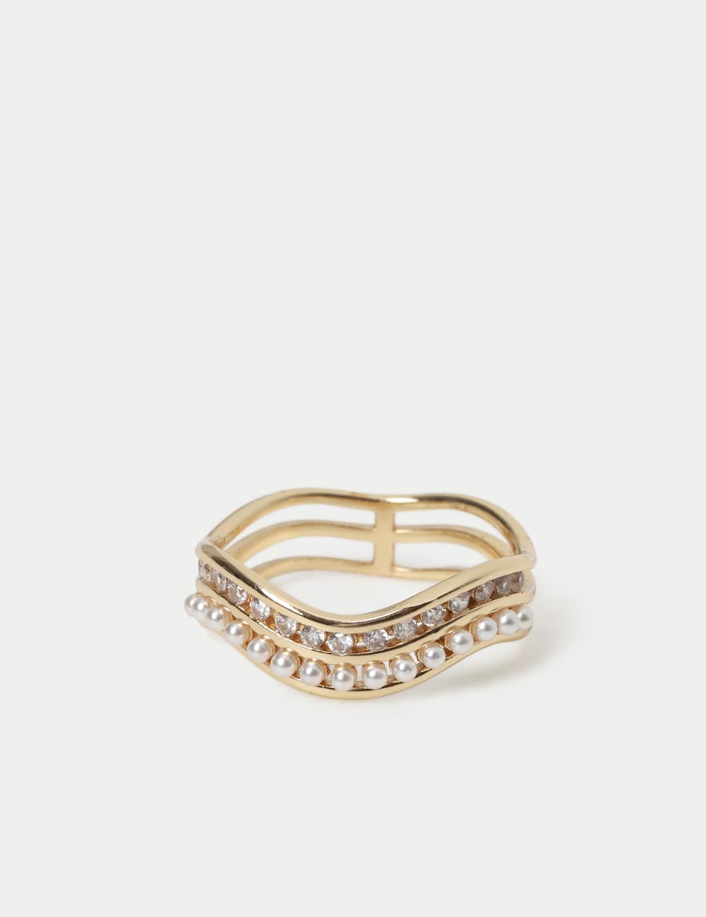 M&S Women's 14ct Gold Plated Pearl Ring - Small-Medium
