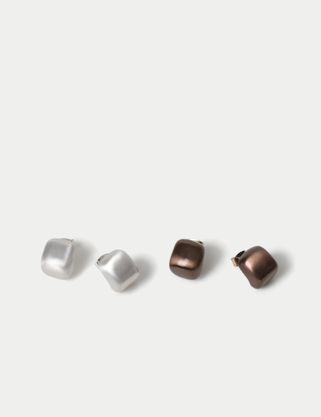 M&S Women's 2 Pack Brushed Square Stud Earrings - White Mix