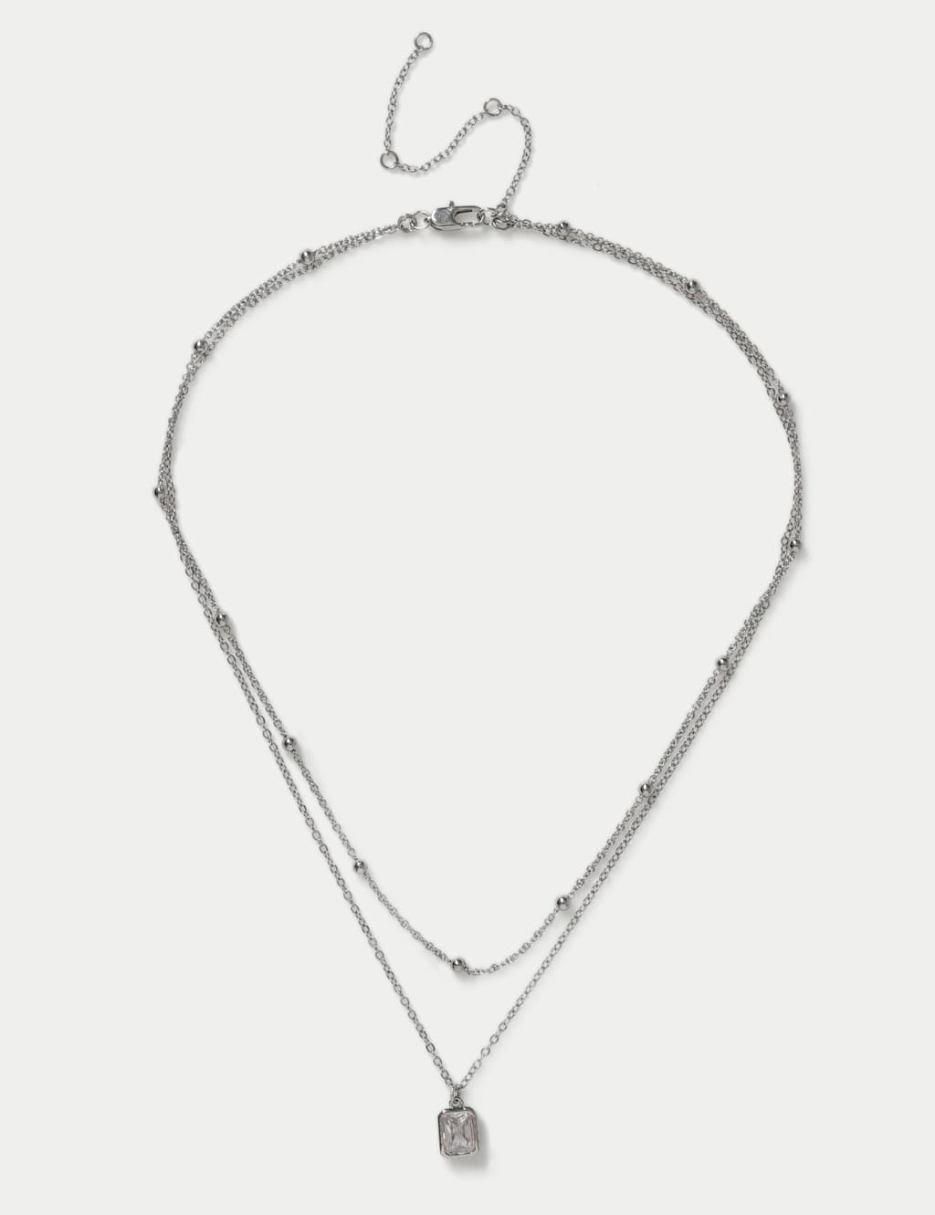 M&S Women's Platinum CZ Multirow Necklace - Silver