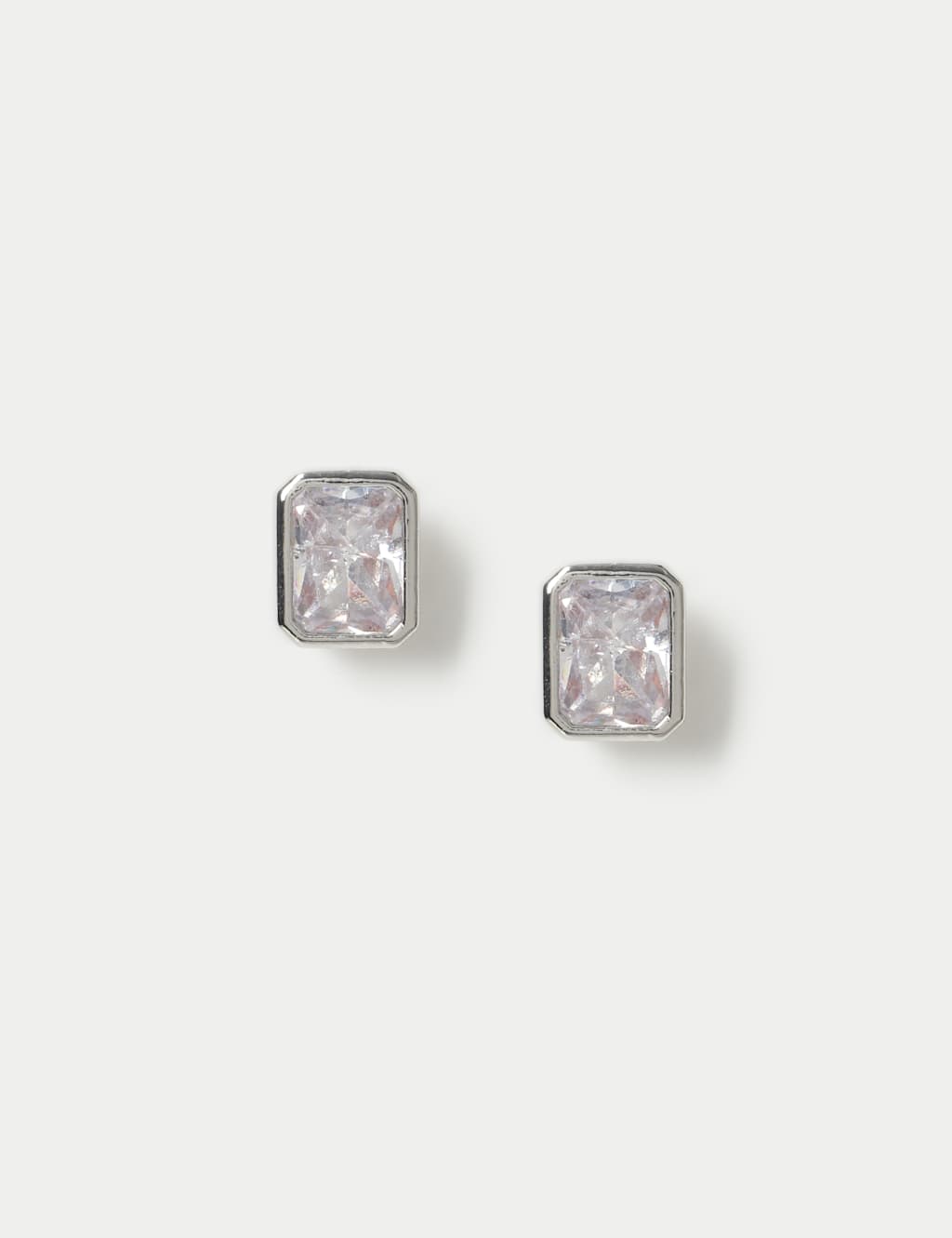 M&S Women's Platinum Plated Rectangle Stud Earrings - Silver