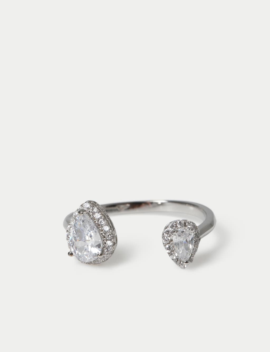 M&S Women's Platinum Plated Double Stone Ring - Silver