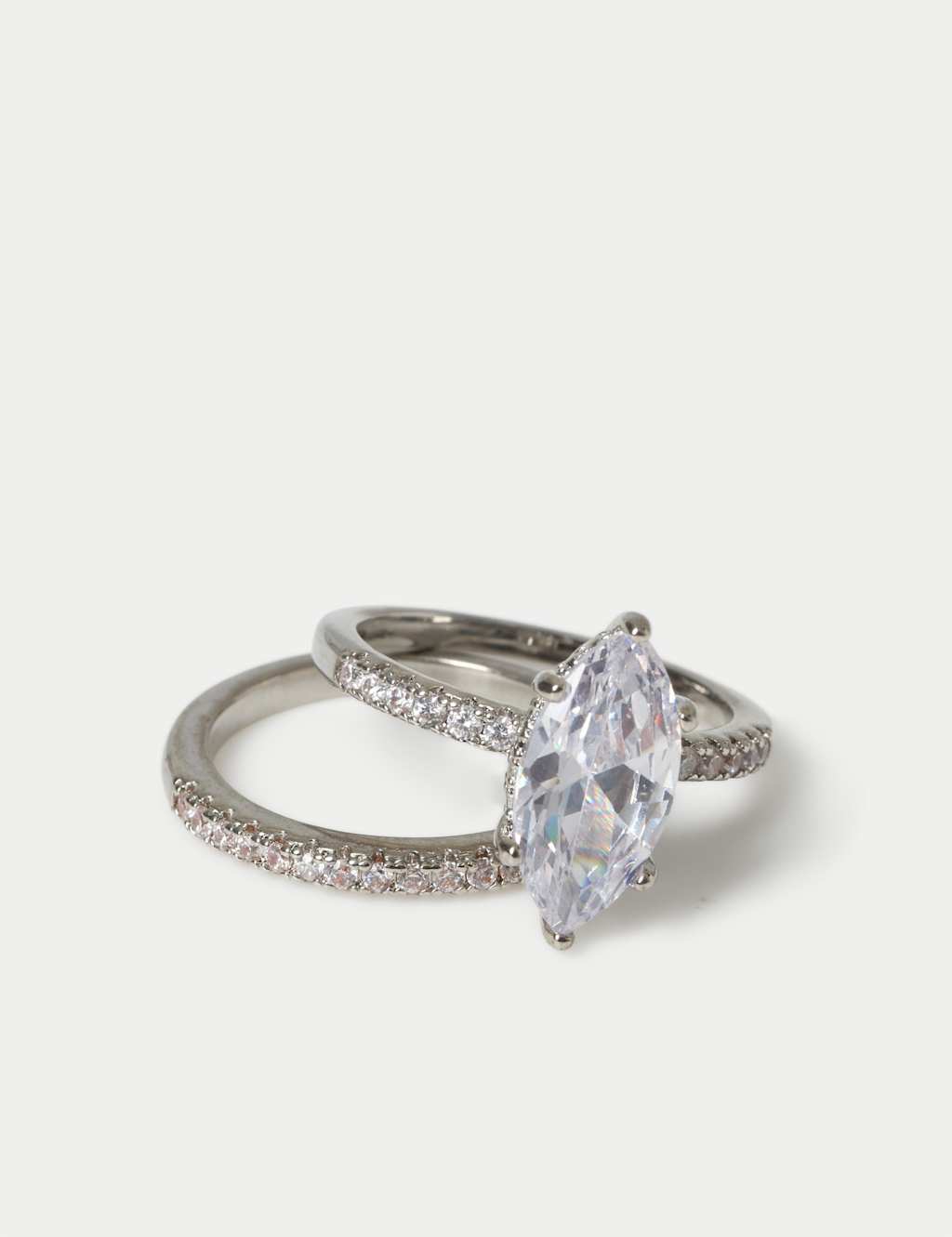 M&S Women's Platinum Plated Engagement Ring Stack - Silver