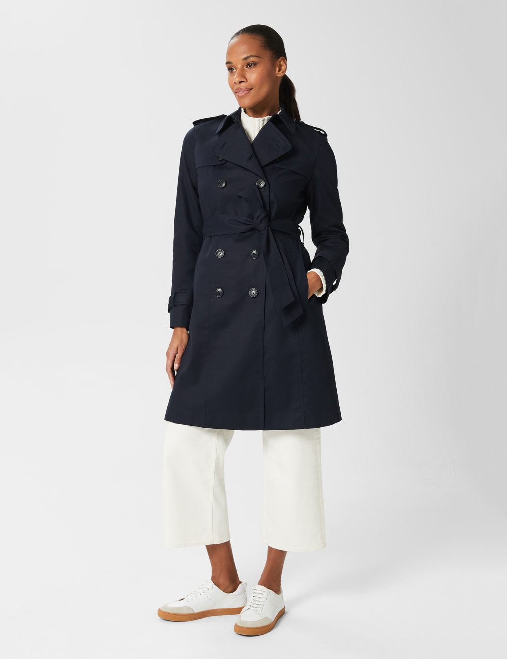HOBBS Cotton Rich Belted Trench Coat Navy