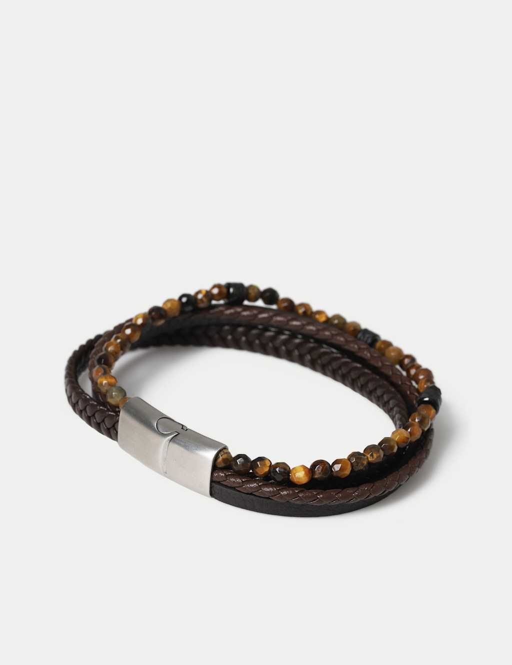 M&S Genuine Leather Natural Stone Bracelet Brown