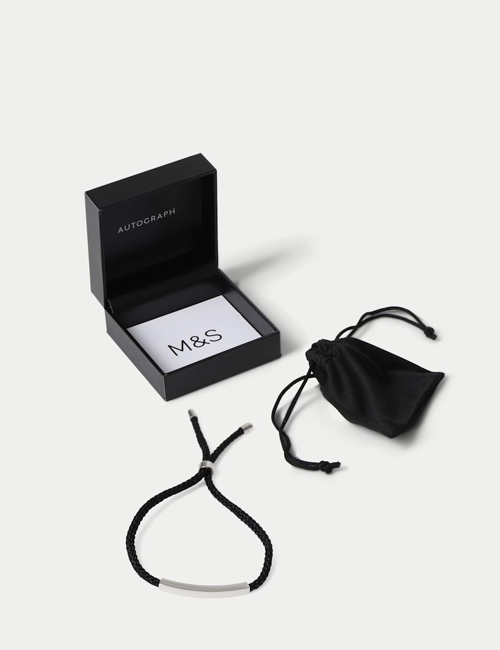 Men's Autograph Silver & Cord Bracelet - Black