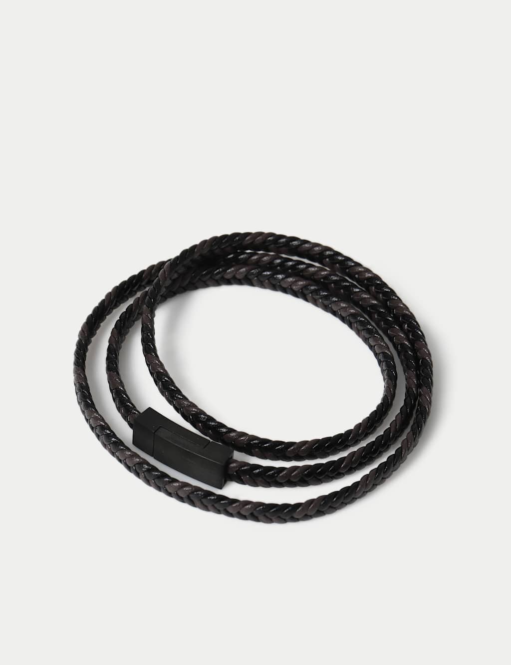 M&S Men's Genuine Leather Plait Wrap Bracelet - Brown Mix