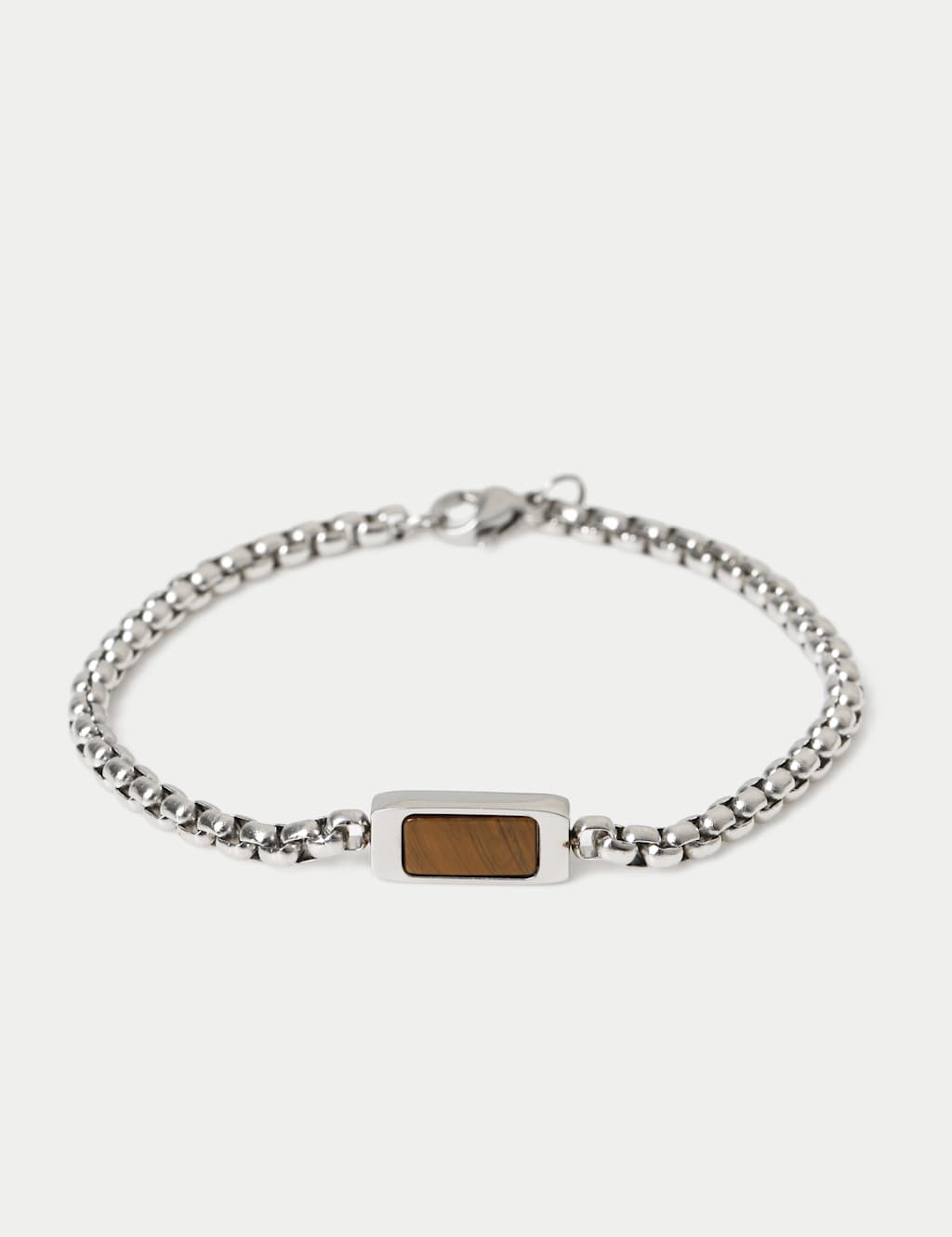 M&S Men's Stainless Tigers Eye Bracelet - Silver