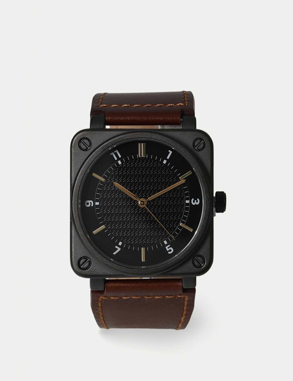 M&S Brown Leather Square Watch - for Men