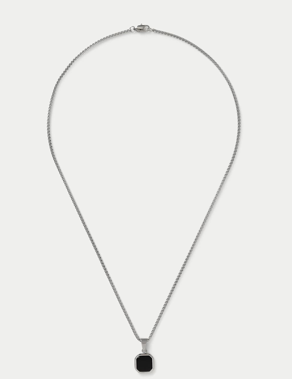 M&S Men's Stainless and Onyx Necklace - Silver
