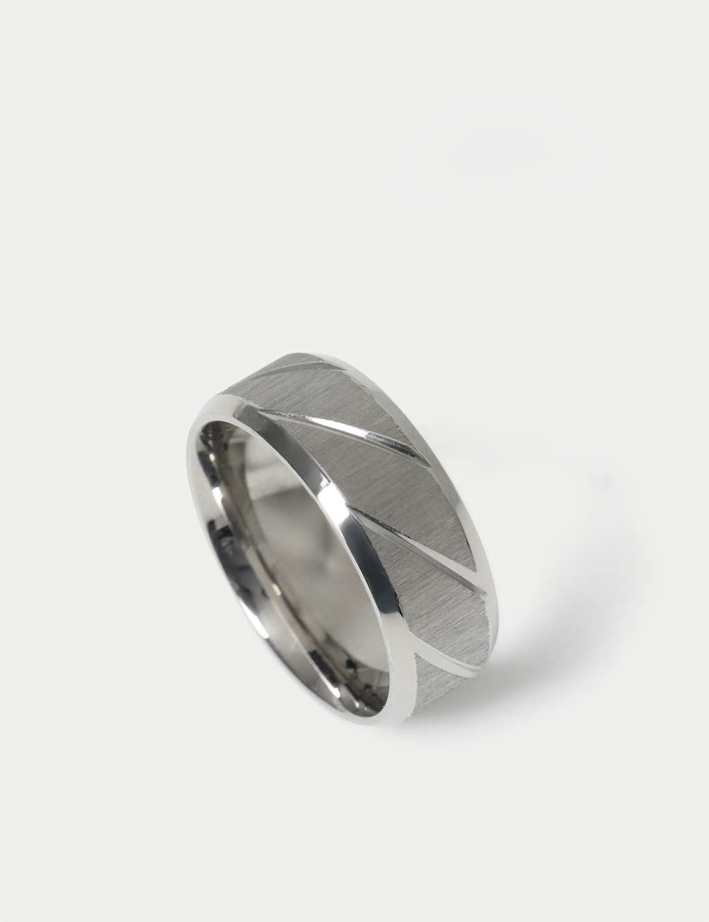 Autograph Men's Auto Stainless Brushed Engraved Ring - M - Silver