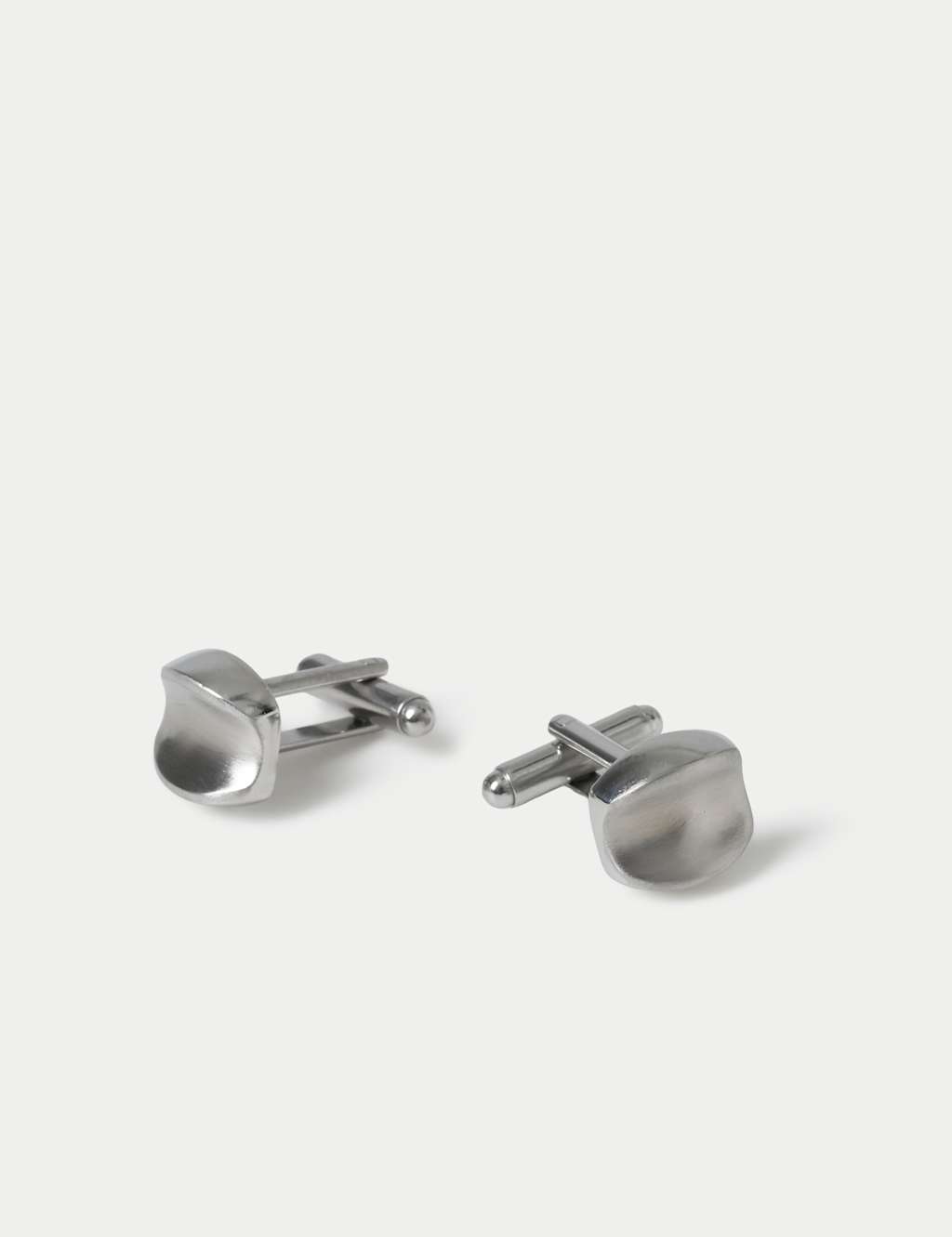 Men's Autograph Brushed Bean Cufflink - Silver