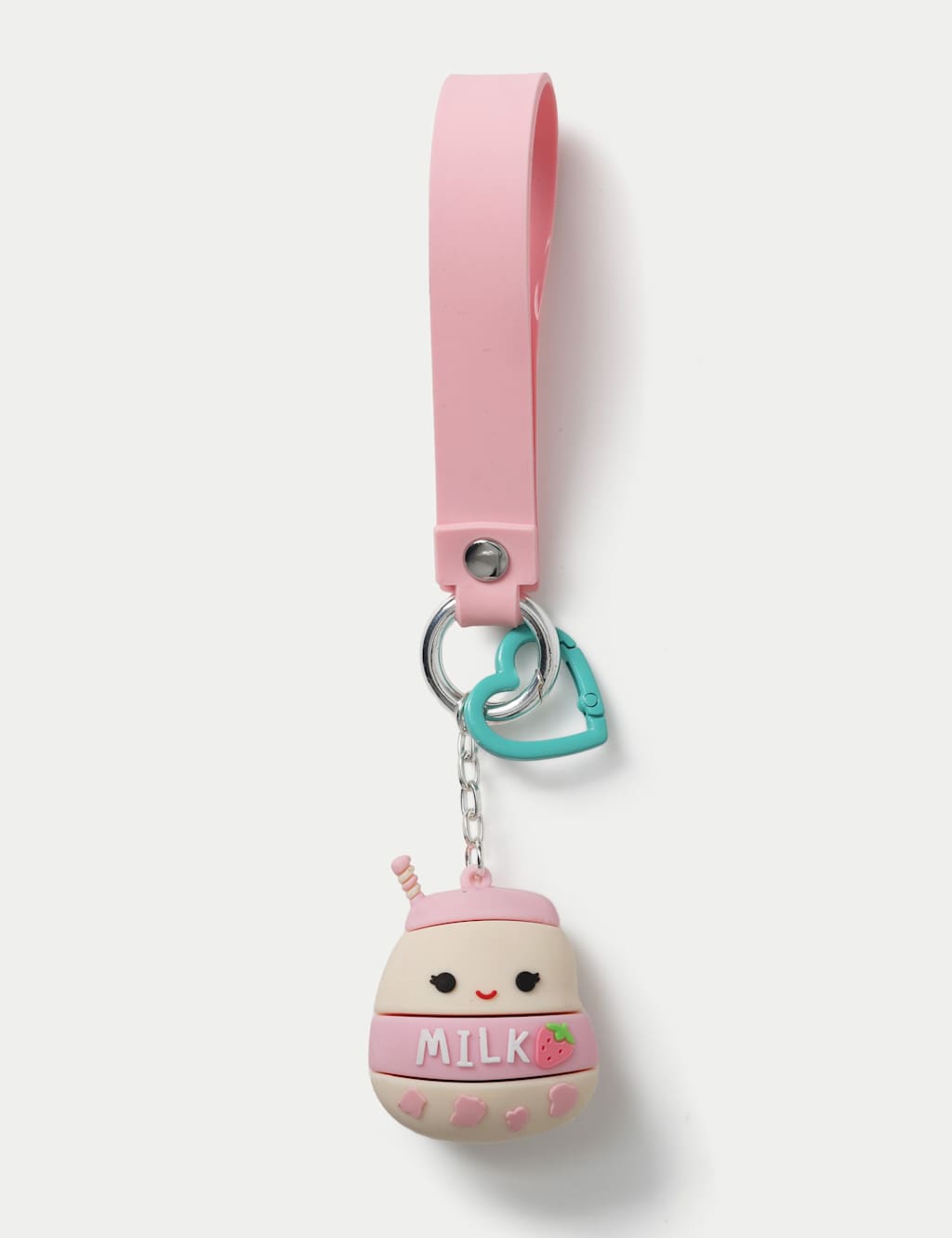 M&S Girls Squishmallows Amelie Strawberry Milkshake Keyring - Pink