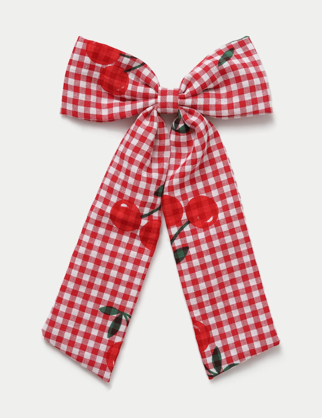 M&S Girls Cherry Gingham Hair Bow - Red